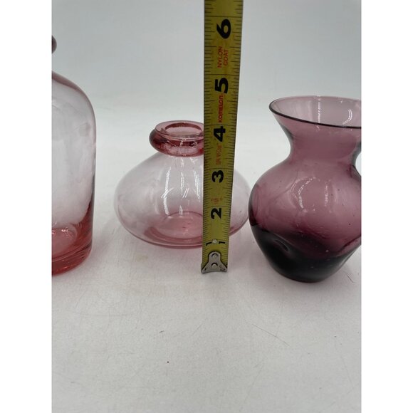 Vintage Pink Glass Decanter Set Stoppers & Vase Art Glass - Picture 11 of 14